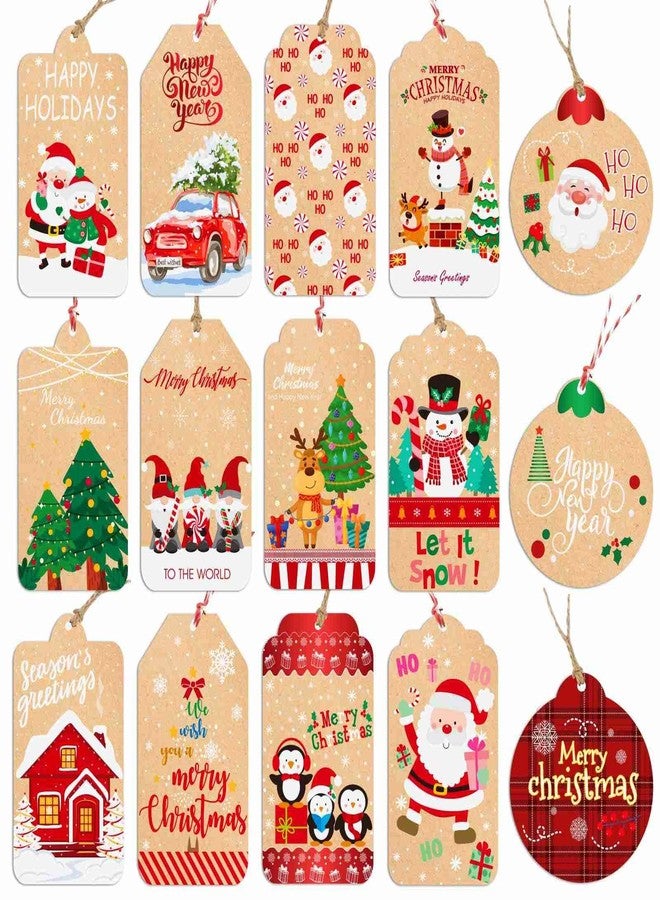 Dreecy Christmas Tags for Gifts, 15 Designs Kraft Paper Christmas Gift Tags with String Hanging Name Tag Labels for Christmas Gift Wrap, DIY Arts and Crafts, Christmas Party(2 x 3.5 Inch) - Image 1